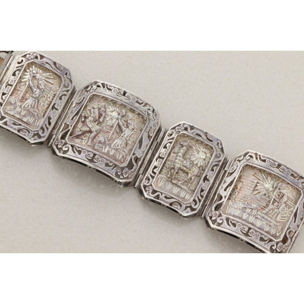 Sterling Silver Aztec Mayan Bracelet 6 3/4" inch